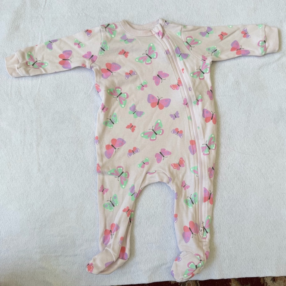 Koala Kids Butterfly Print Baby Pajamas w Side Zipper - Pink, Purple